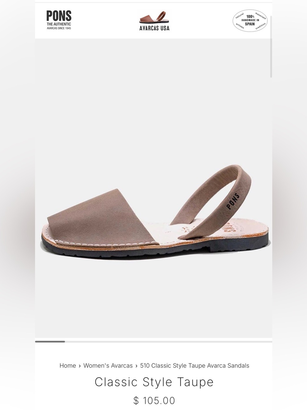 Pons, The Authentic Avarcas Classic in Taupe 7